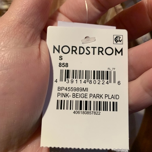 BP Babydoll Peplum Hem Blouse In Pink Beige Plaid Small NWT - Picture 5 of 7